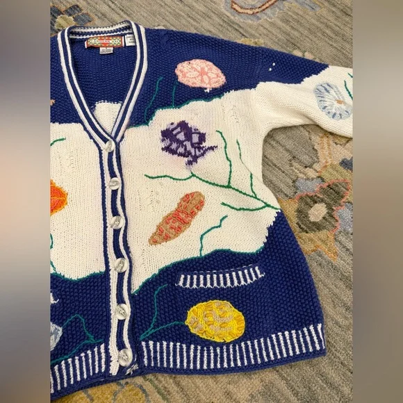 Vintage Cardigan Bay Sweater Button Front Sea Urchin Design Knitted Size Small - Picture 6 of 7